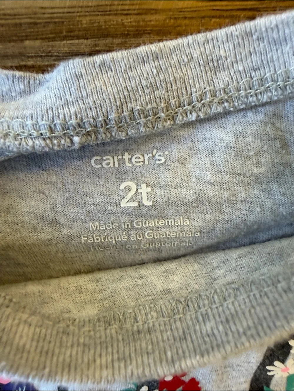 Carter's Gray Heather Girls Graphic Tee with Colorful Floral Accents 2T 3T XS Sm